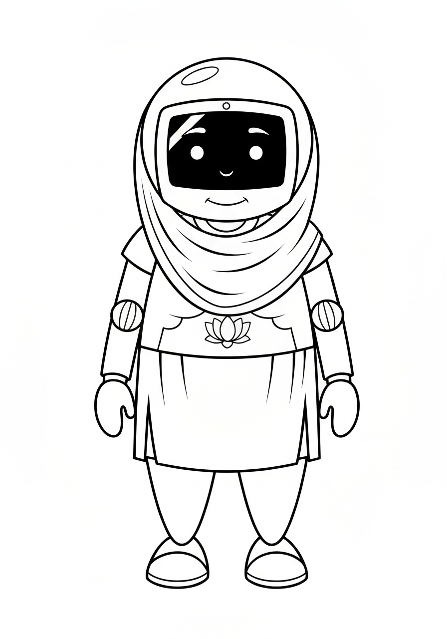 Colouring page line art of Dadi-Bot.
